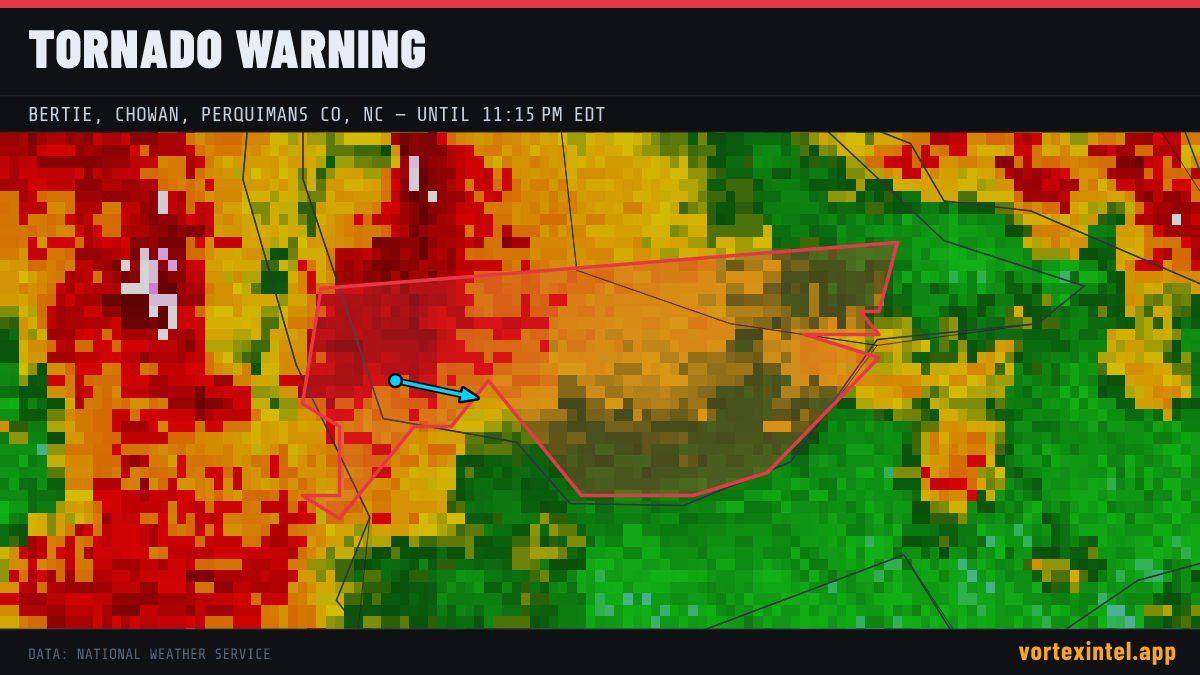 Tornado Warning for Chowan — radar, warned-area polygon and storm motion