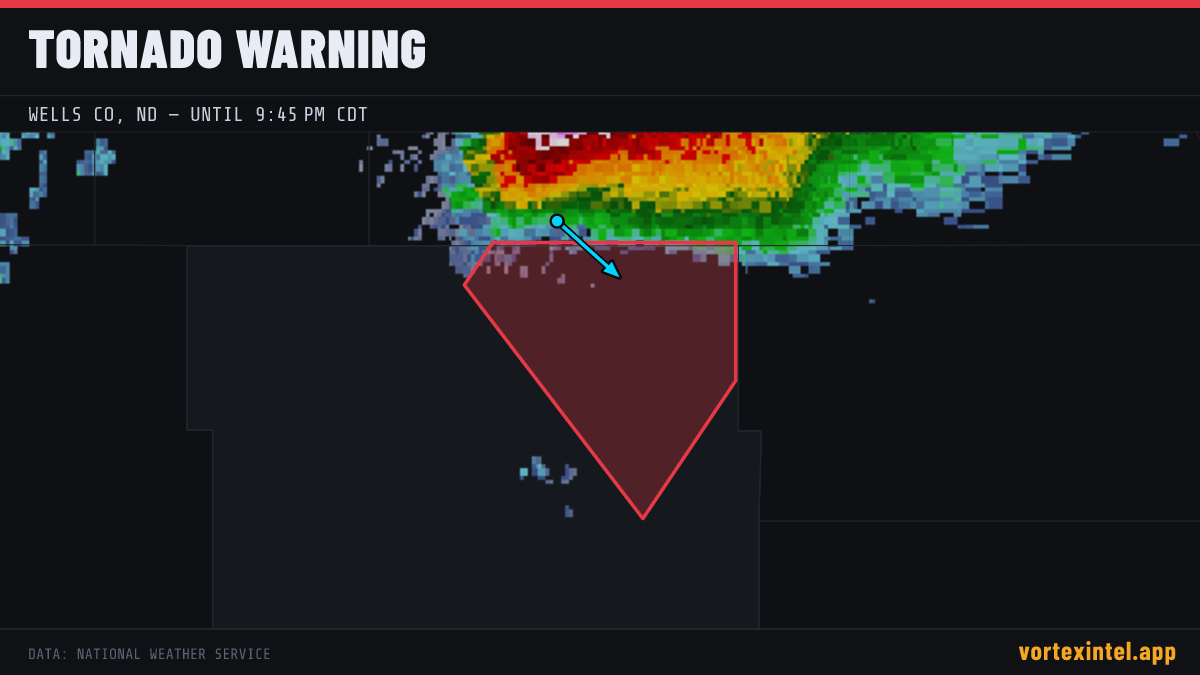 Tornado Warning for Wells — radar, warned-area polygon and storm motion