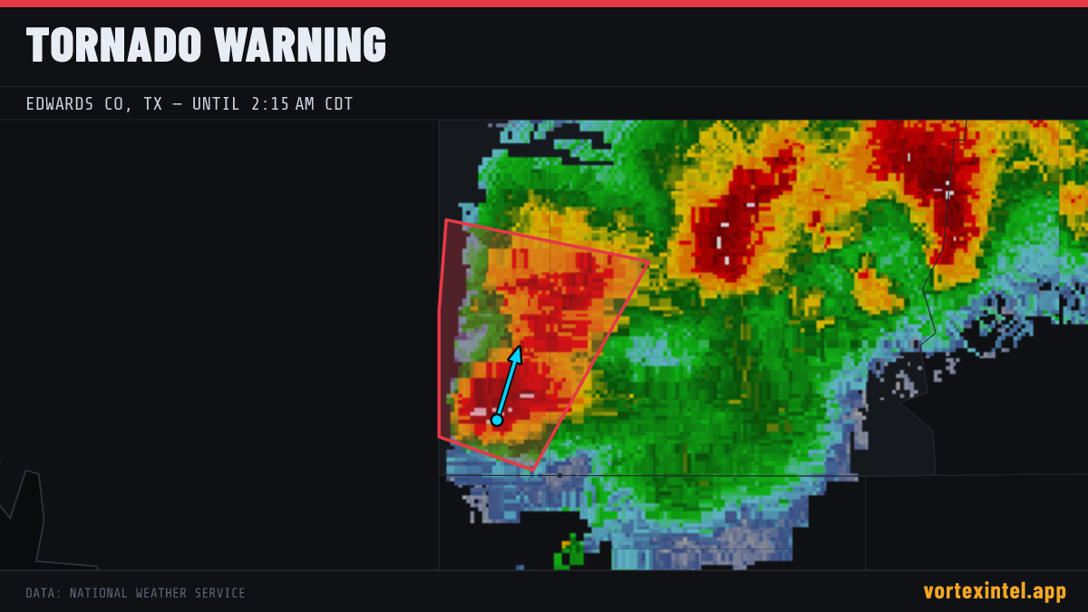 Tornado Warning for Edwards — radar, warned-area polygon and storm motion