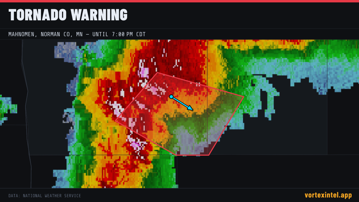 Tornado Warning for Mahnomen — radar, warned-area polygon and storm motion