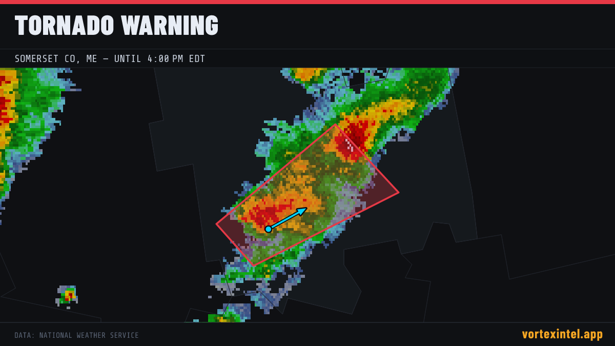 Tornado Warning for Somerset — radar, warned-area polygon and storm motion