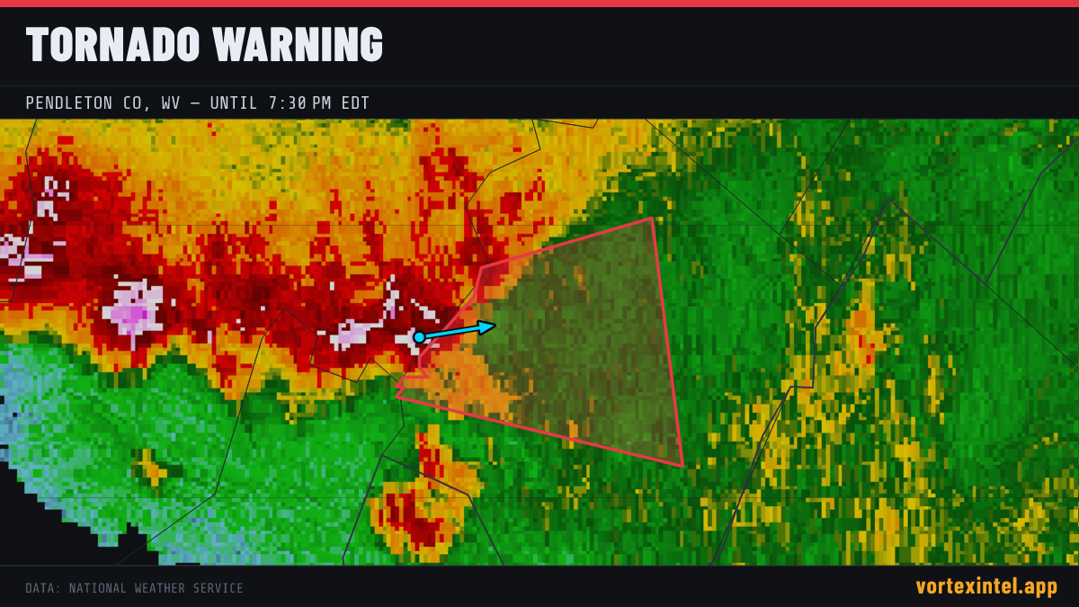 Tornado Warning for Pendleton — radar, warned-area polygon and storm motion