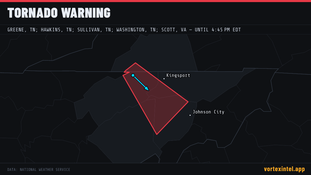 Tornado Warning for Greene — radar, warned-area polygon and storm motion