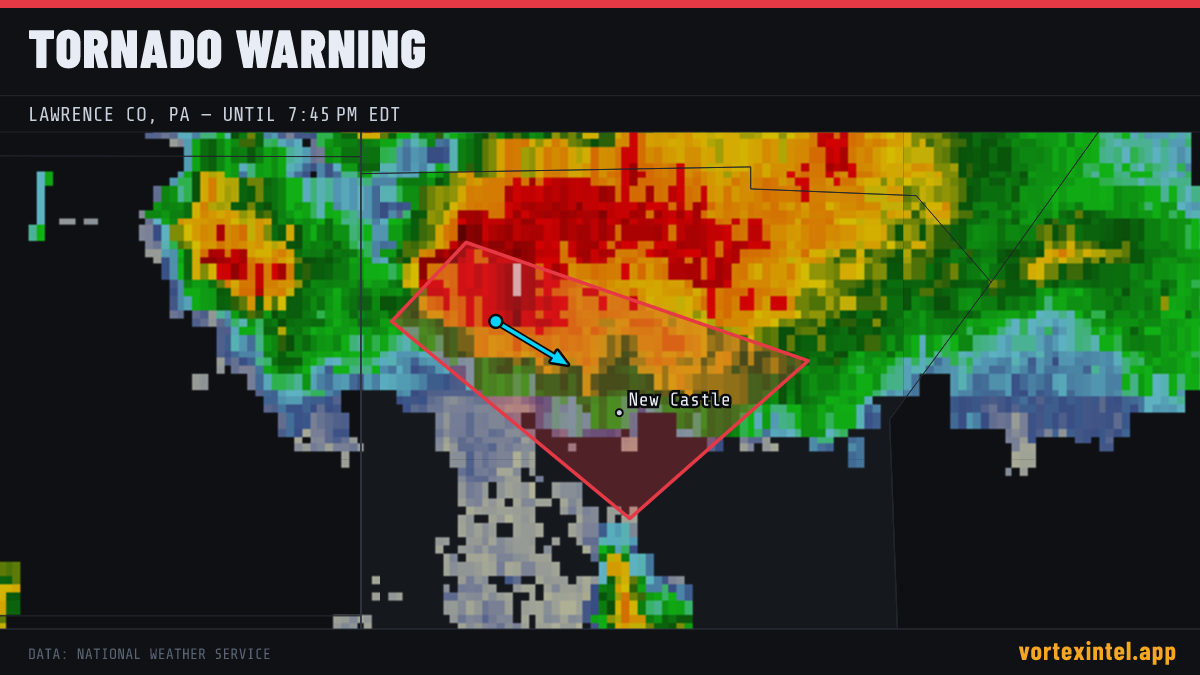 Tornado Warning for Lawrence — radar, warned-area polygon and storm motion