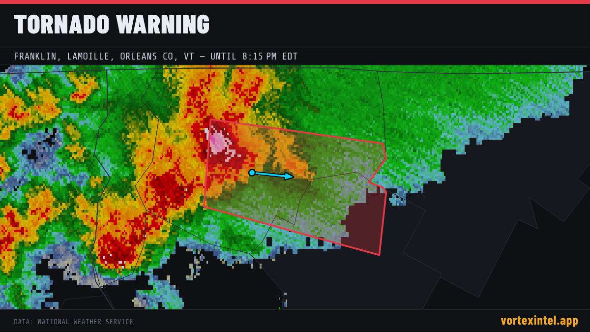 Tornado Warning for Franklin — radar, warned-area polygon and storm motion