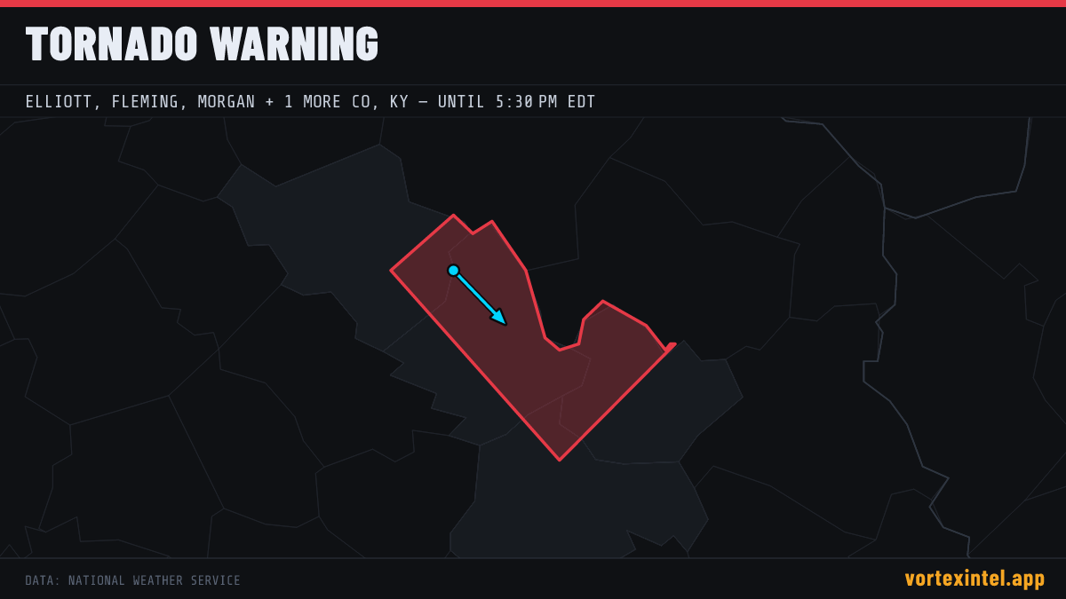 Tornado Warning for Elliott — radar, warned-area polygon and storm motion