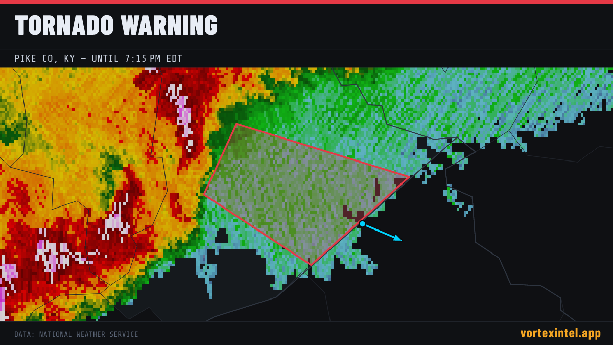 Tornado Warning for Pike — radar, warned-area polygon and storm motion