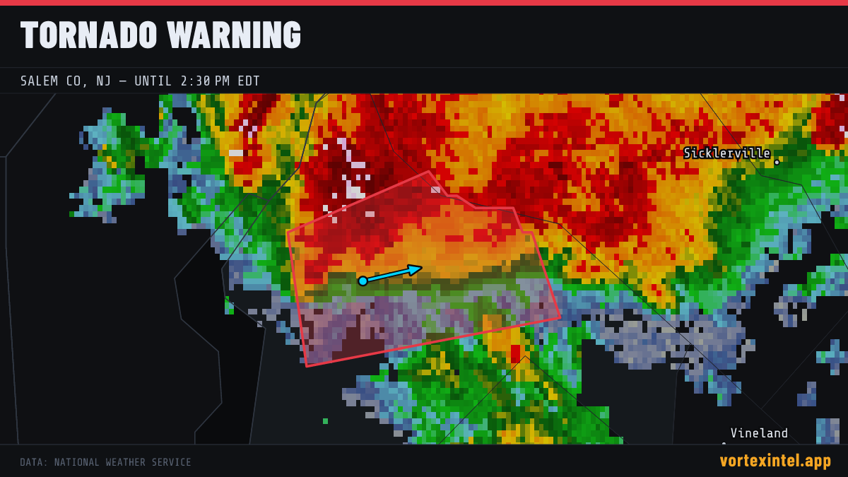 Tornado Warning for Salem — radar, warned-area polygon and storm motion