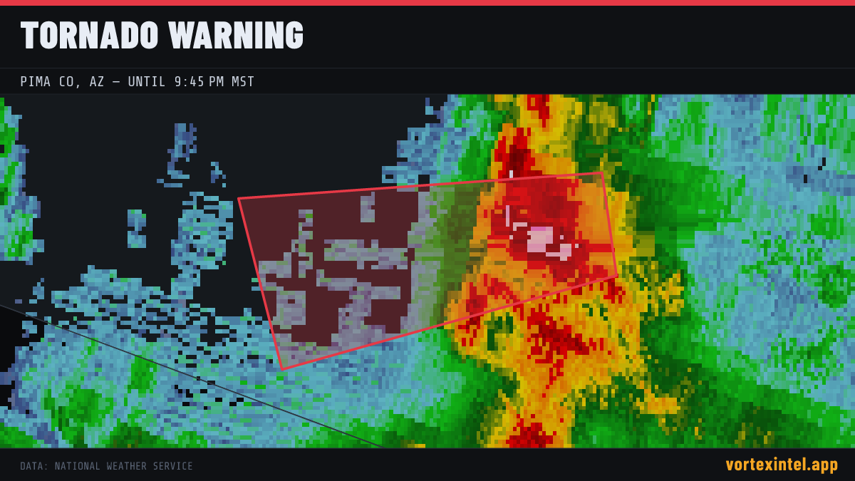 Tornado Warning for Pima — radar, warned-area polygon and storm motion