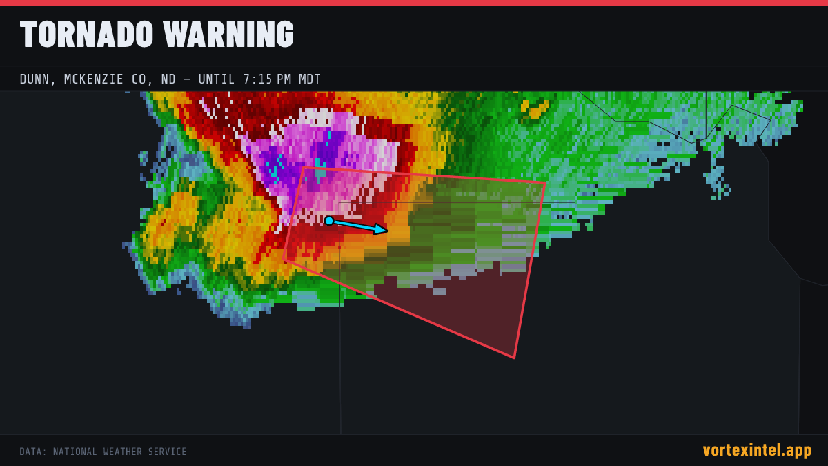 Tornado Warning for Dunn — radar, warned-area polygon and storm motion