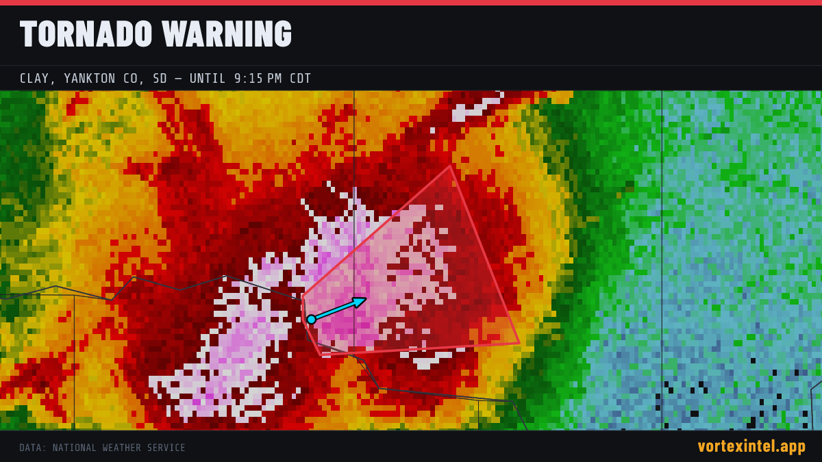 Tornado Warning for Clay — radar, warned-area polygon and storm motion