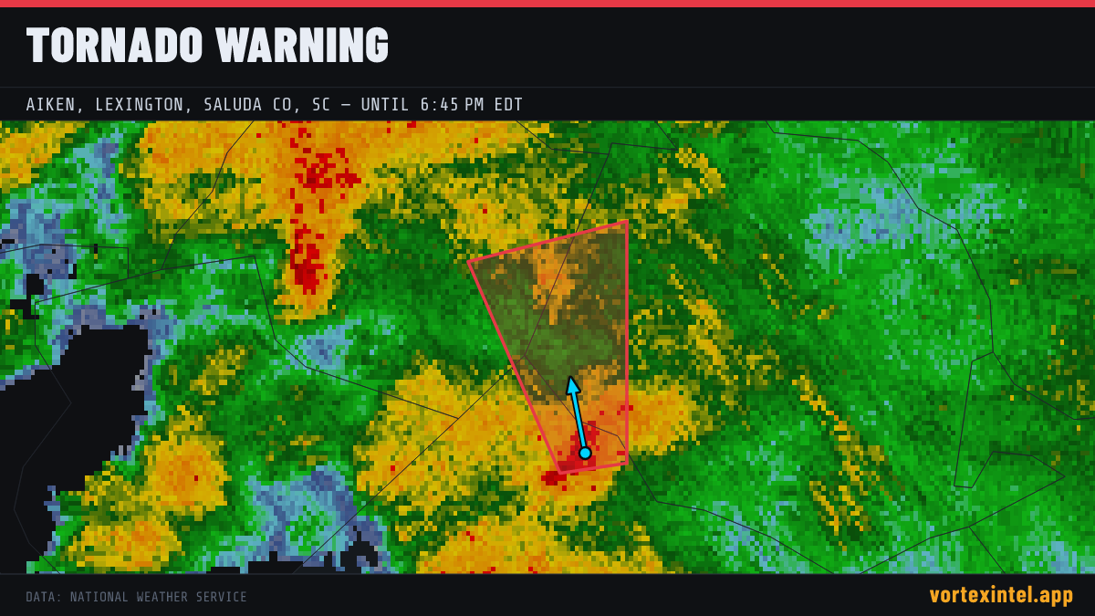 Tornado Warning for Lexington — radar, warned-area polygon and storm motion