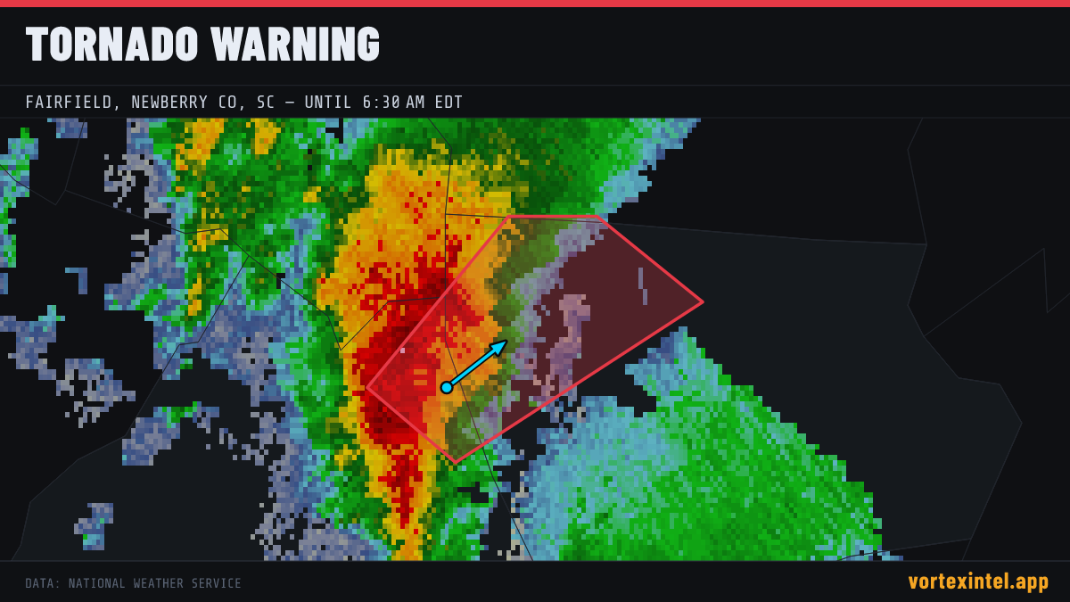 Tornado Warning for Fairfield — radar, warned-area polygon and storm motion