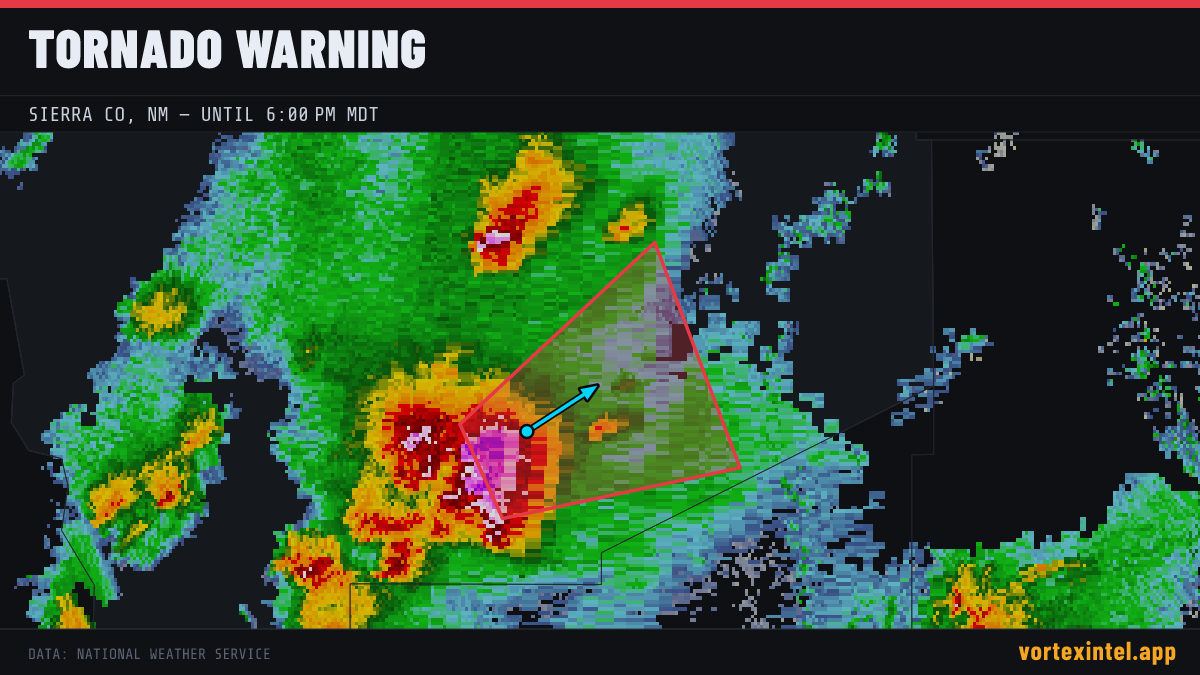Tornado Warning for Sierra — radar, warned-area polygon and storm motion