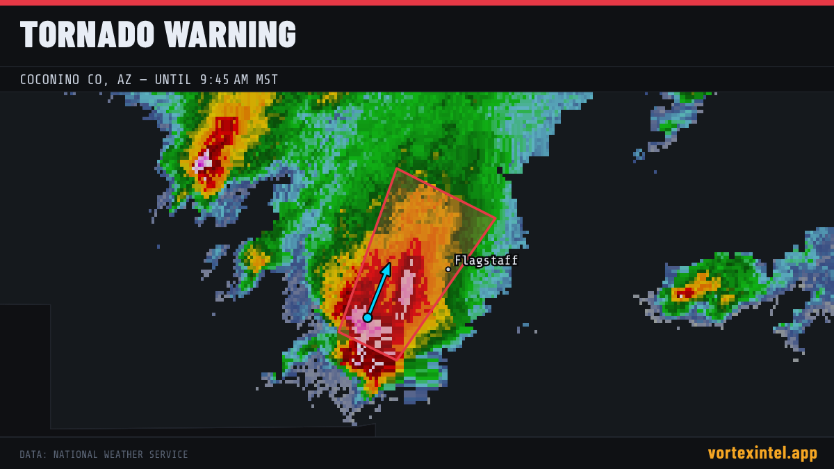 Tornado Warning for Coconino — radar, warned-area polygon and storm motion
