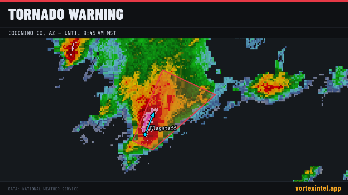 Tornado Warning for Coconino — radar, warned-area polygon and storm motion