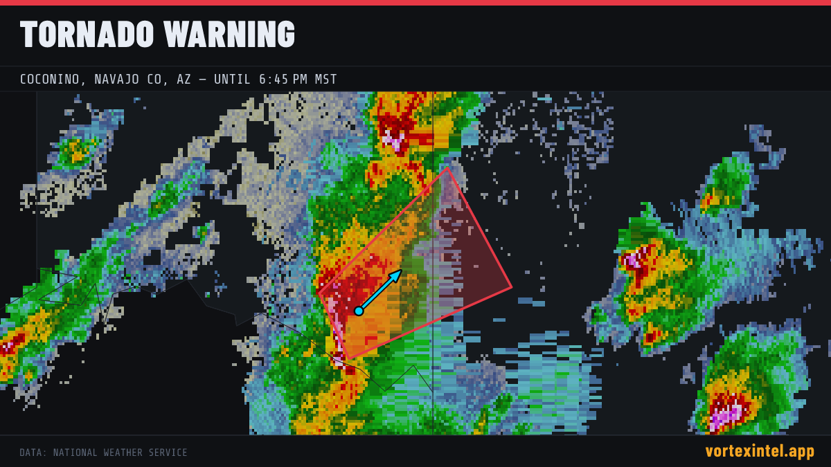 Tornado Warning for Coconino — radar, warned-area polygon and storm motion