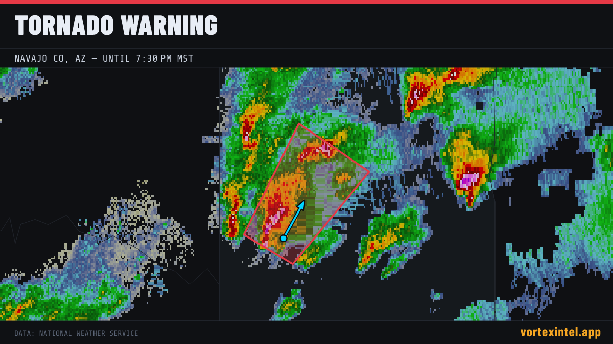 Tornado Warning for Navajo — radar, warned-area polygon and storm motion