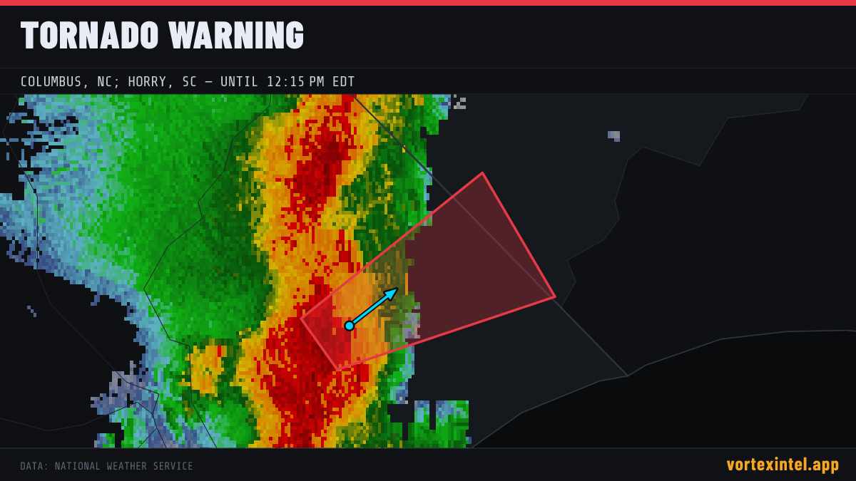 Tornado Warning for Columbus — radar, warned-area polygon and storm motion