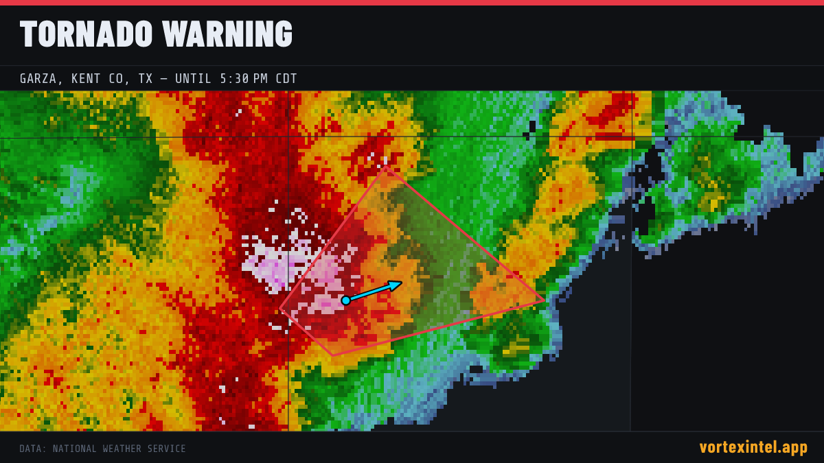 Tornado Warning for Kent — radar, warned-area polygon and storm motion