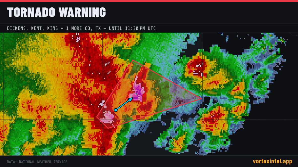 Tornado Warning for King — radar, warned-area polygon and storm motion