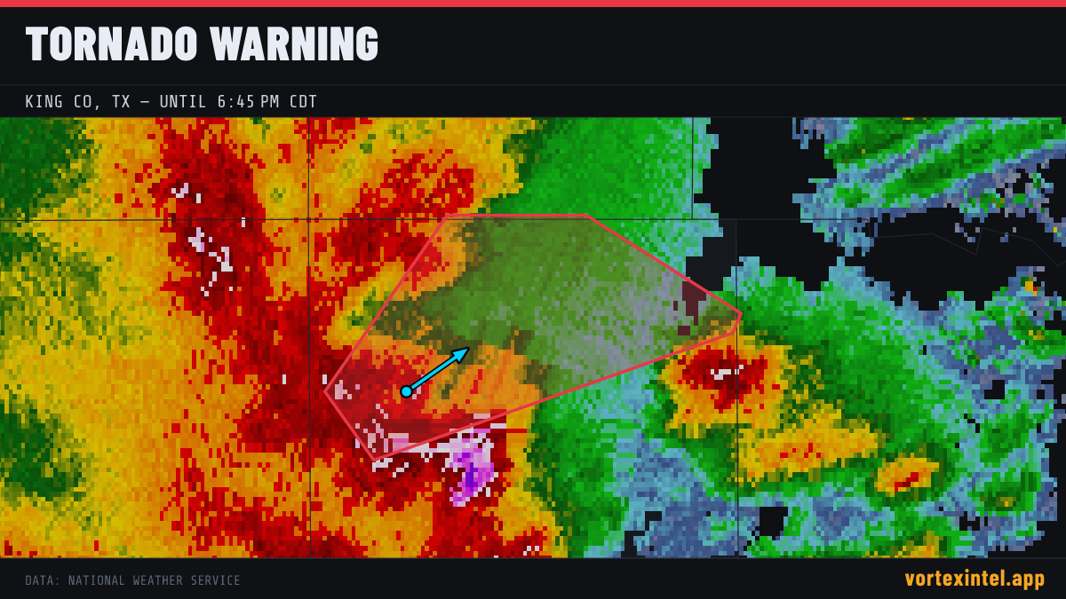Tornado Warning for King — radar, warned-area polygon and storm motion