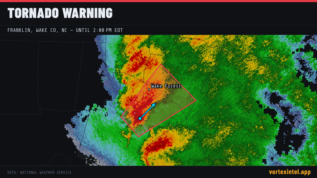 Tornado Warning for Franklin — radar, warned-area polygon and storm motion