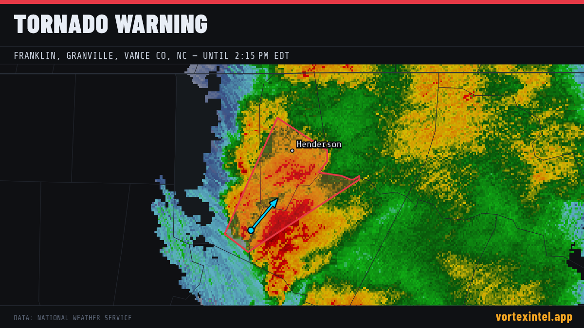 Tornado Warning for Franklin — radar, warned-area polygon and storm motion