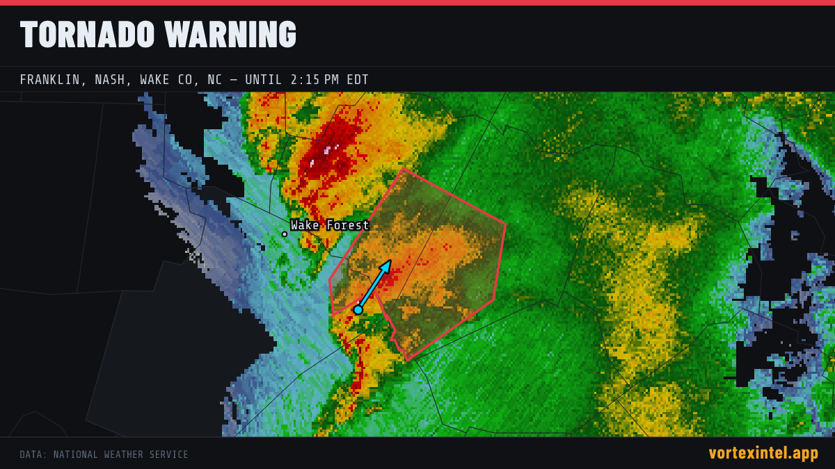 Tornado Warning for Franklin — radar, warned-area polygon and storm motion