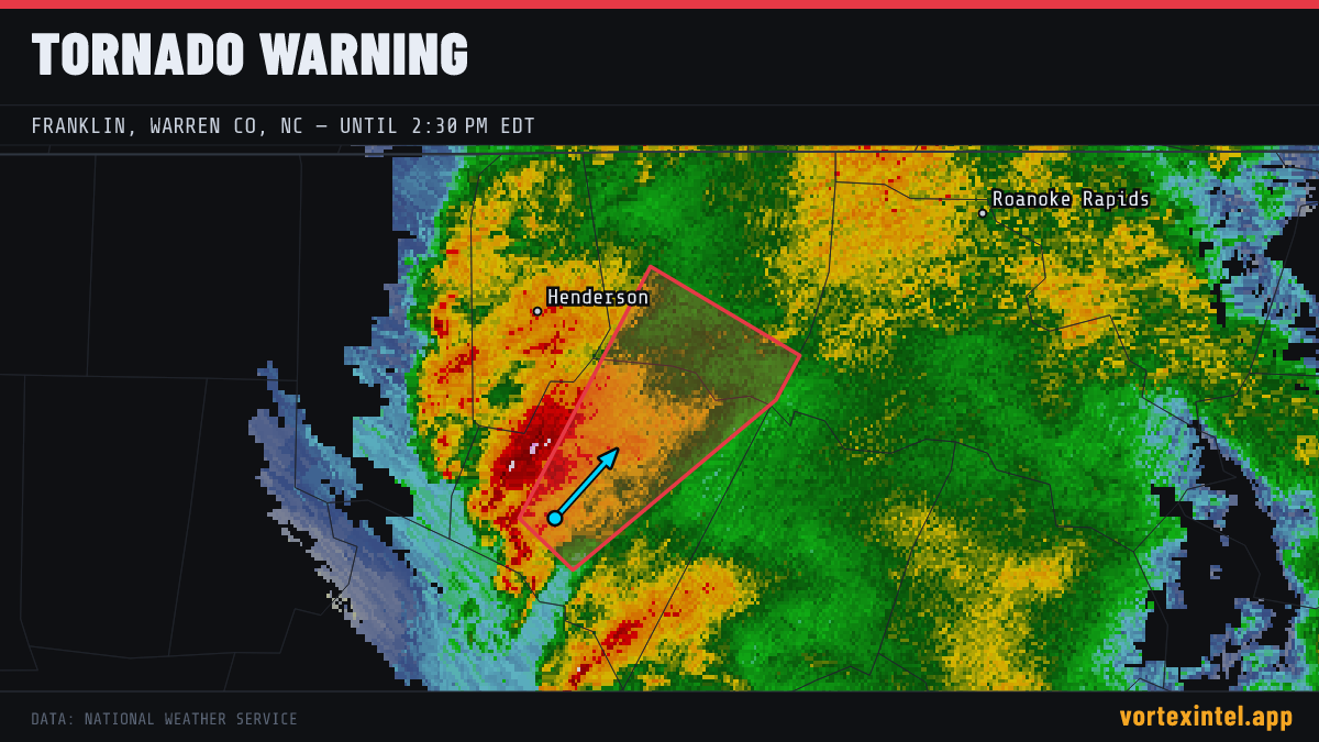 Tornado Warning for Franklin — radar, warned-area polygon and storm motion